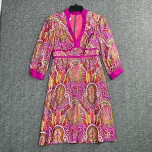 Tibi Silk Dress Size 4 Fuschia Pink Paisley 60's Style Psychedelic Fit Flare
